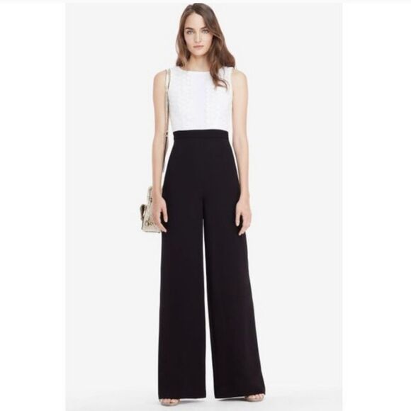 DVF Tavita Jumpsuit Mesh Lace Top Silk Wide Leg Sleeveless 0 - Picture 1 of 8